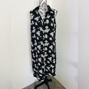Vintage Studio Women’s Vintage Black Floral Linen Blend Button Up Midi Dress